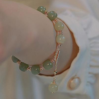 Vintage licht luxe imitatie Hetian Jade kralen bedelarmband parel zirkoon