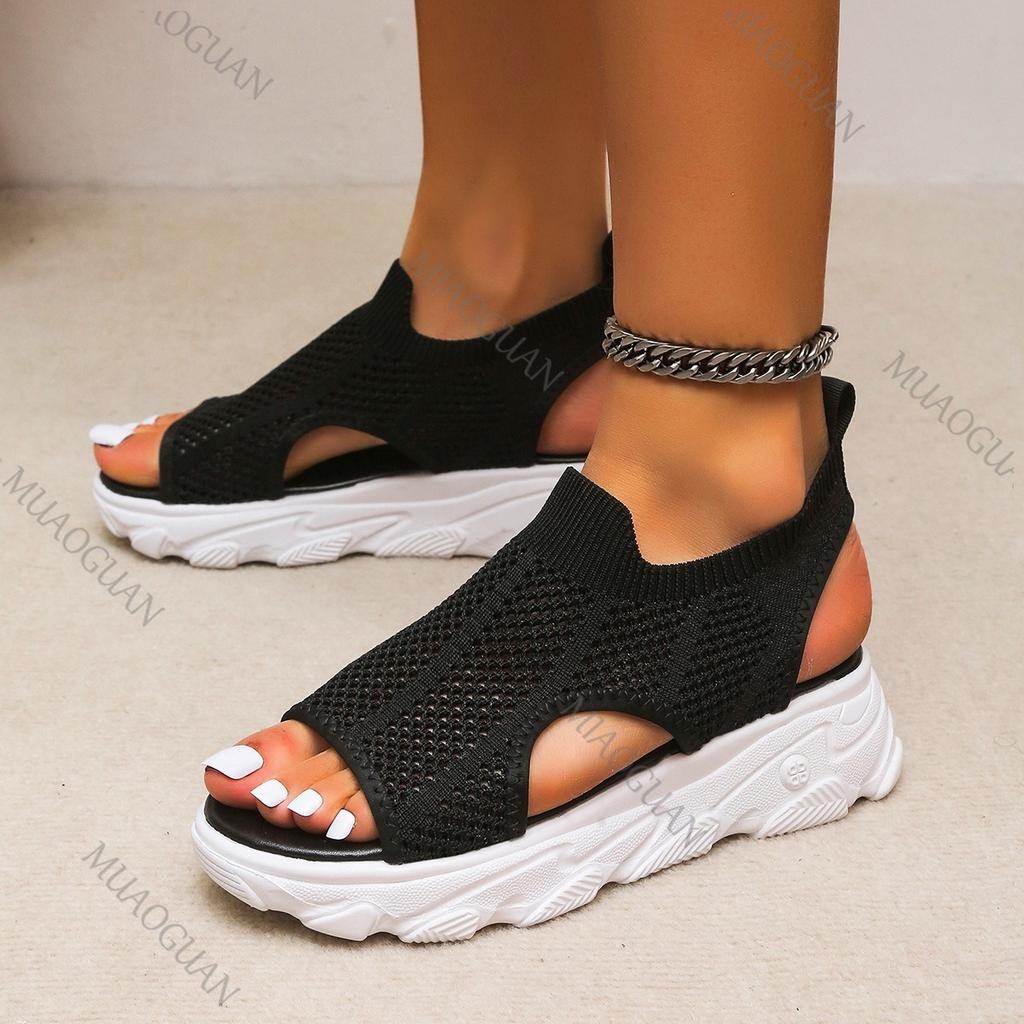 Fashion Thick Bottom Sandals Women Summer New Fish Mouth Hollow Leisure Students Sports Style Mesh Platform Wedge Sandalias Femininas