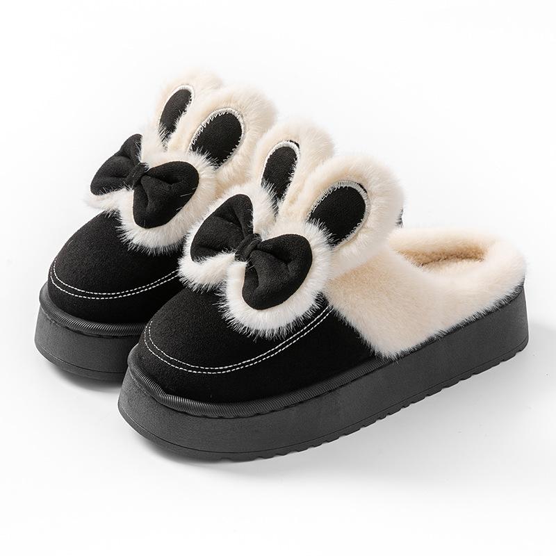 Thick-bottomed cartoon cotton slippers autumn and winter indoor home warm and piled high-heeled wool slippers