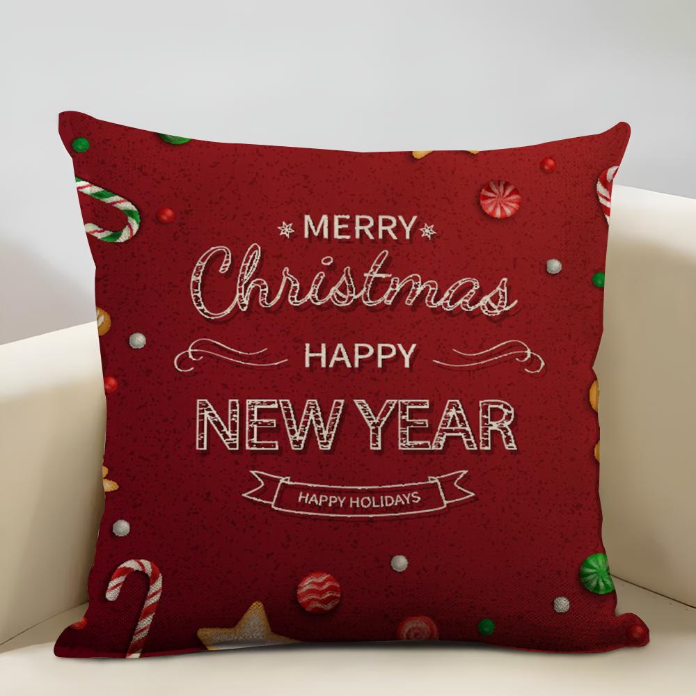 Niedliche Weihnachtselemente Kissenbezug Haushaltsdekoration Leinen Sofakissenbezug: Hautfreundlich & Atmungsaktiv Mit Unsichtbarem Z