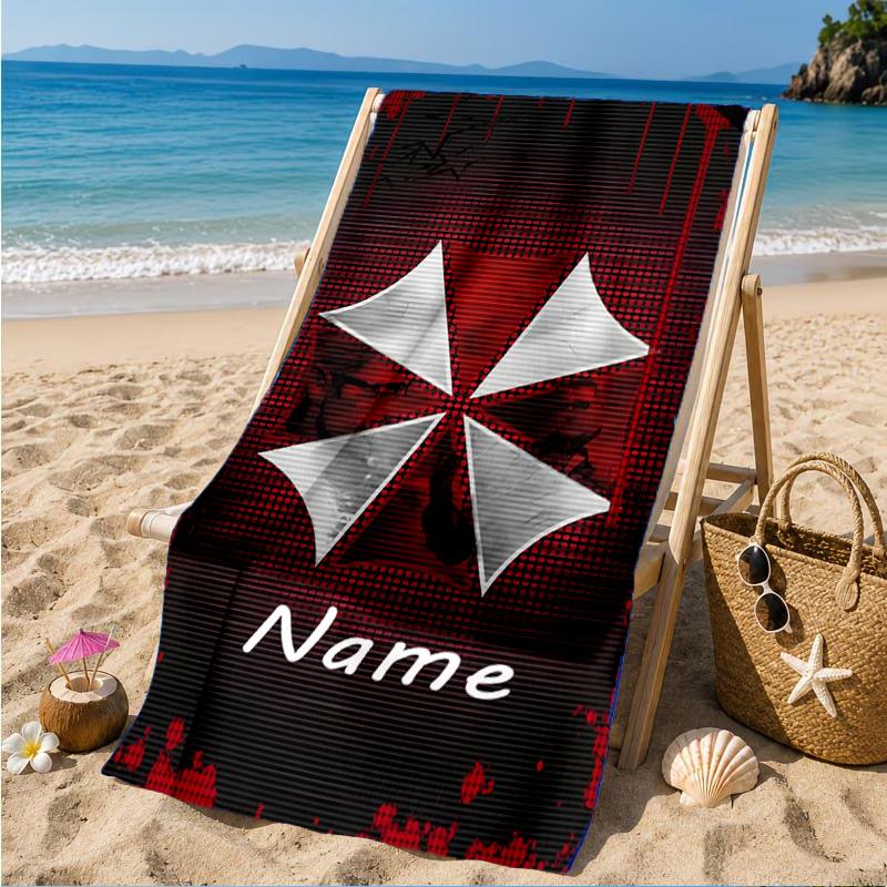 Custom Name Resident Umbrella Corporation Beach Towel Microfiber Beach Towel, Lightweight and Quick-Dry, for Summer Travel, Swimming Pool Gift