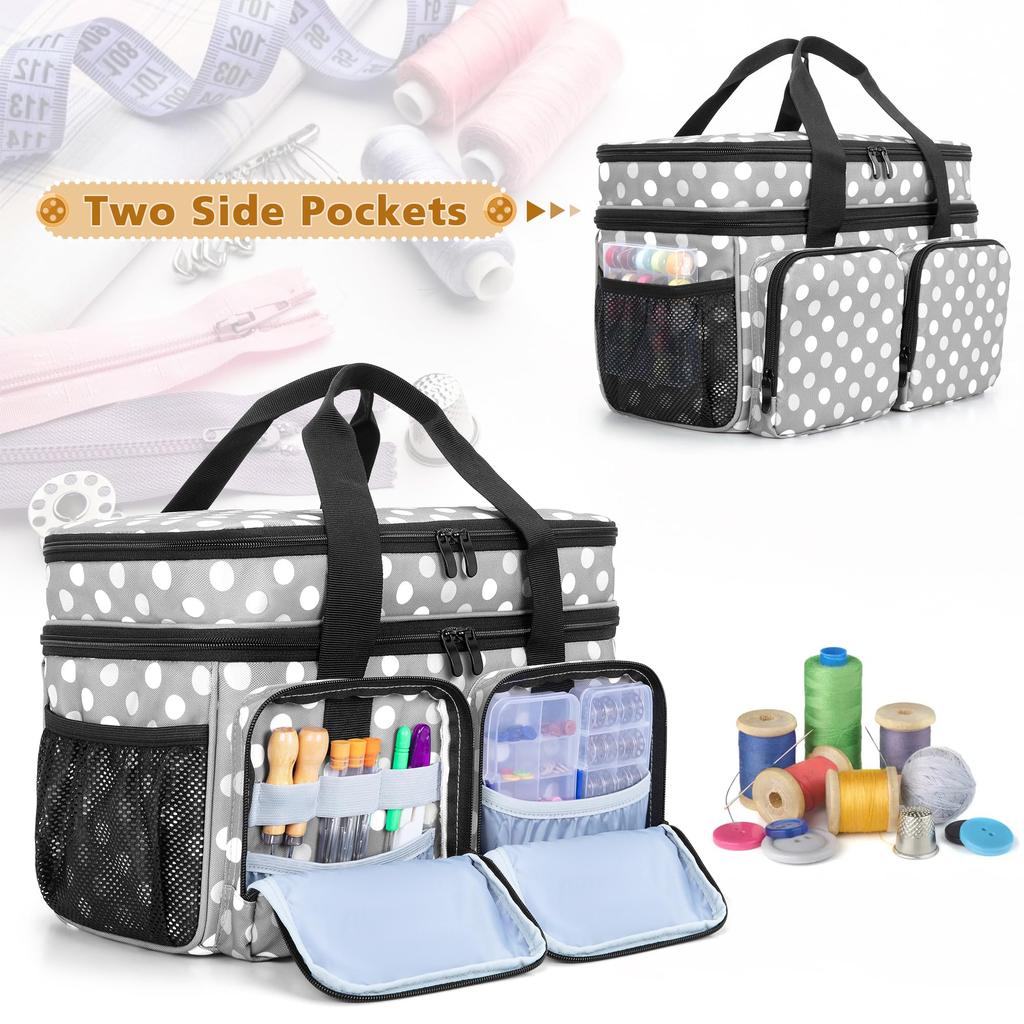 BAFASO Sewing Large Capacity Sewing with Divider Pads and Removable Sewing Box Bag Gray Dot Box, Bag, Double-Layered Pouch, Only,