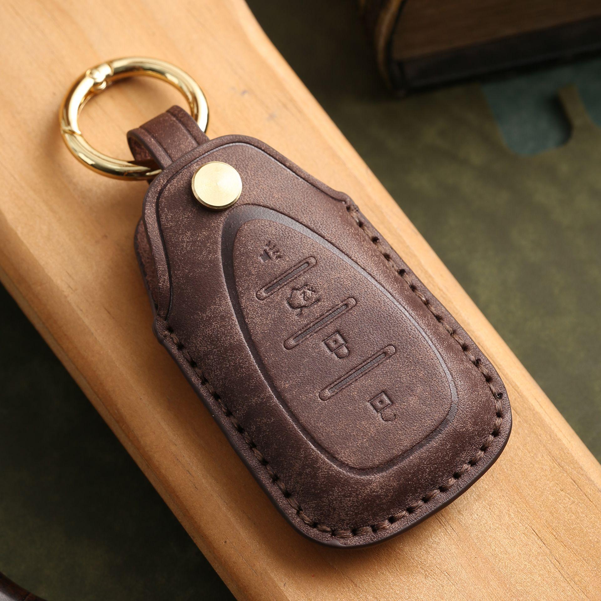 

Индивидуализированный чехол для ключа подходит для автомобиля Chevrolet Explorer Malibu XL, кожаный чехол-кольцо для ключа ручной работы. коричневый