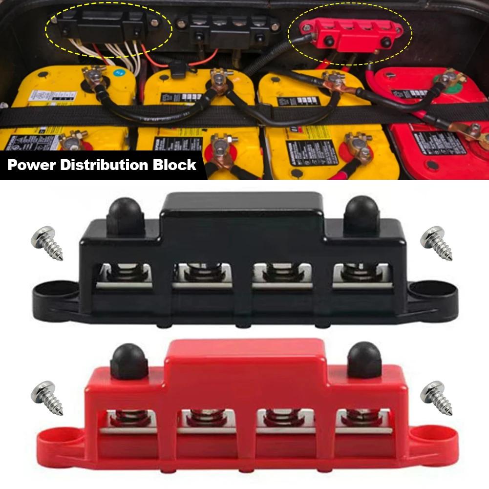 DC 12V-48V 250A Bus Bar Terminal Battery Power Distribution Block with Cover M8 Screw 4 for Automobile Boat RV Truck Automotive