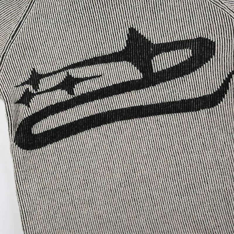 Weekeep Roztrhaný Vintage Svetr Harajuku Patchworkový Potisk Dlouhý Rukáv Svetry pro Ženy Podzim Zima Základní Pulovry Street Style