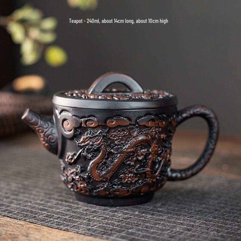 Cha Xun Handmade Purple Clay Dragon Phoenix Teapot