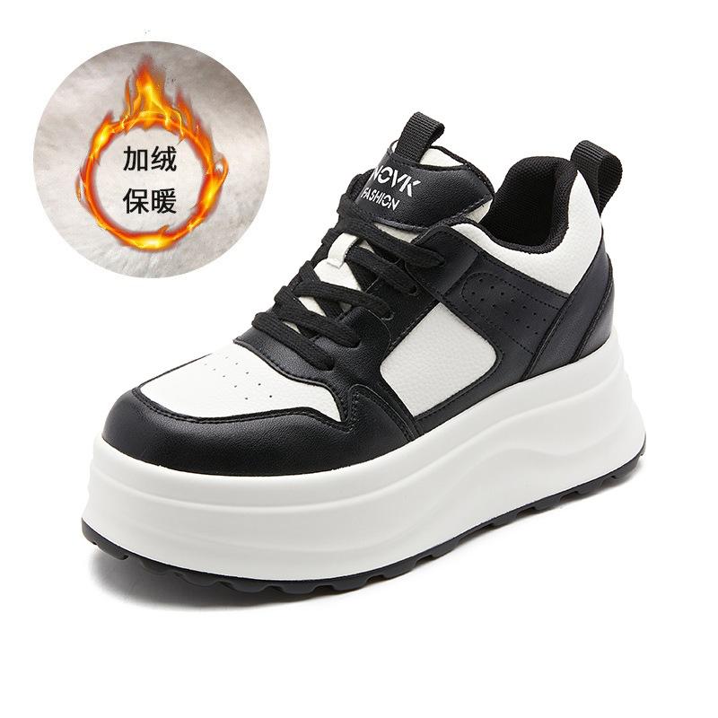 Leather little white shoes women's fashion autumn and winter platform sports board shoes trend round head casual women's shoes versatile shoes