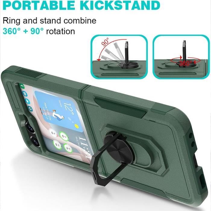 Coque pour samsung galaxy z flip 6 - protection rigide anneau arrière anti-rayures bordure renforcé - vert nuit