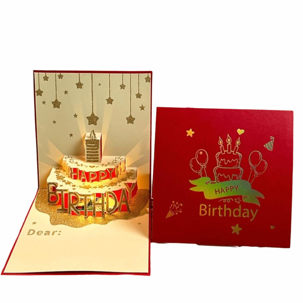 Folding Type Birthday Card 3D Light Greeting Cards New Gift Message Cards  Birthday Party Supplies