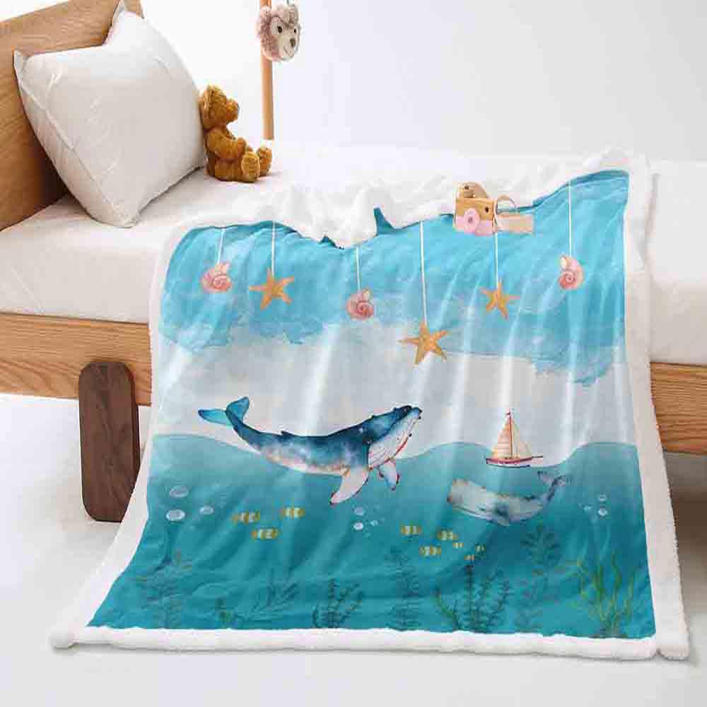 Ocean Whale 2D Digital Printing Thickened Lamb Fleece Crystal Fleece Blanket Cover Blanket Siesta Siesta Blanket