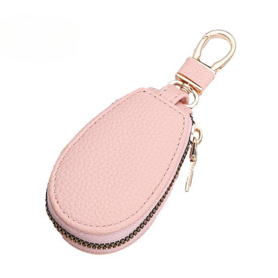 Faux Leather Car Key Case with Hanging Buckle Keyring Chain Portable Remote Key Fob Holder Zipper Bag Protector Pouch Wallet CLE