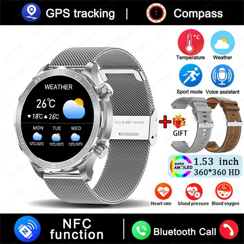 GPS Track Smart Watch AMOLED Screen Always Show Time Sports Fitness Heart Rate IP68 Waterproof Compass Call  New Smartwatch
