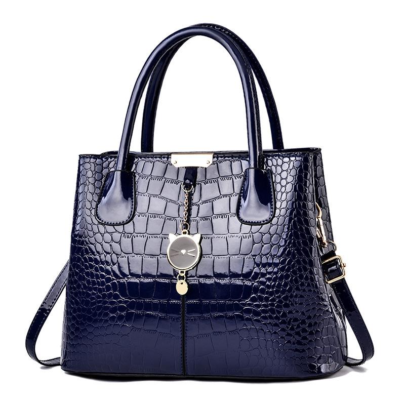 Women's Large Capacity Bright Leather Handbag - 2025 Autumn/Winter Stone Pattern Shoulder Bag
