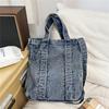 Large Capacity Denim Bag Retro Tote Bag Commuter Student Class Shoulder Crossbody Bag