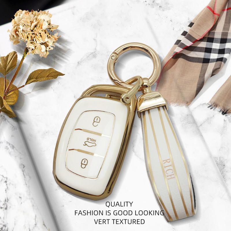 Luxurious Golden Edge Remote Car Key Case Full Cover For Hyundai Mistra IX35 IX25 Elantra Tucson Sonata Reina Auto