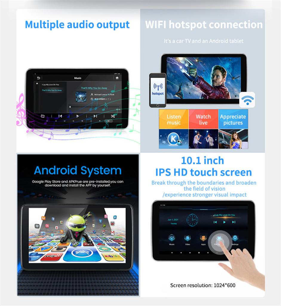 10.1" Touch Screen Android 9.0 Car Rear Seat Headrest Monitor 2+32G Video Player