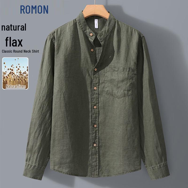 ROMON Men s Loose Linen Long Sleeve Shirt L