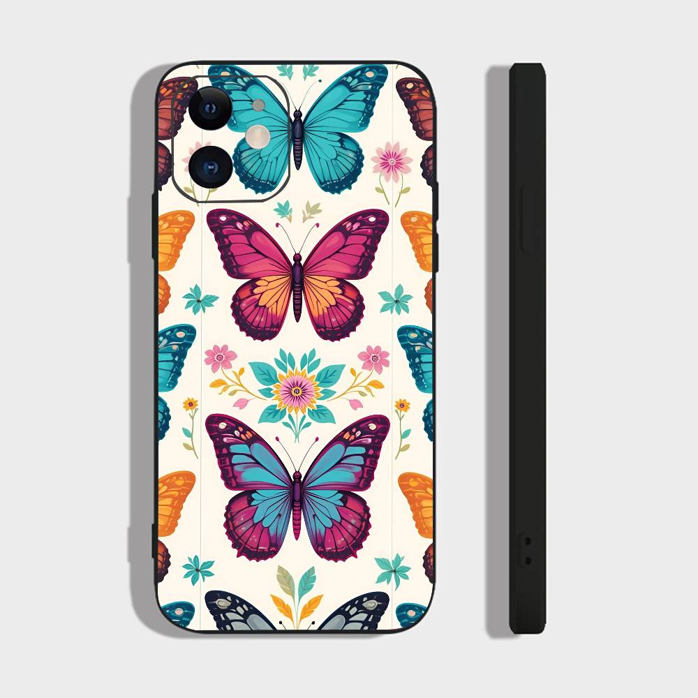 Art Butterfly For IPhone 17 Air 16 15 14 13 12 11 Pro Black Soft Cover Phone Case