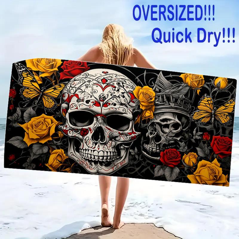 Skull Print Beach Towel, Large Soft Quick Dry Towel for Beach Camping Swimming