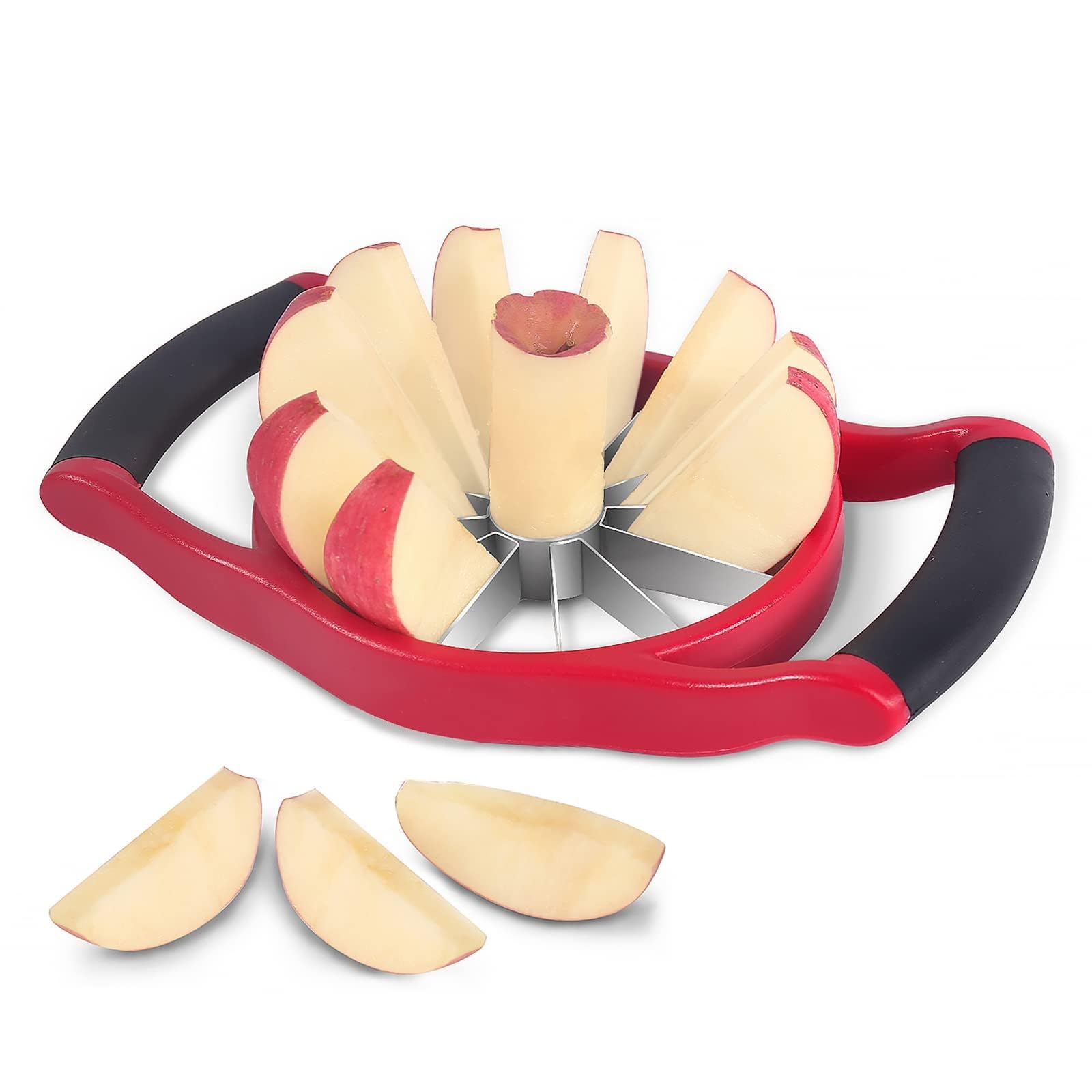 Apple Slicer with 12 Stainless High Core Sharp Apple Multifunctional Slicer and Easy to Time Saving Blades, Steel, Durability, Remover, Peeler, красный