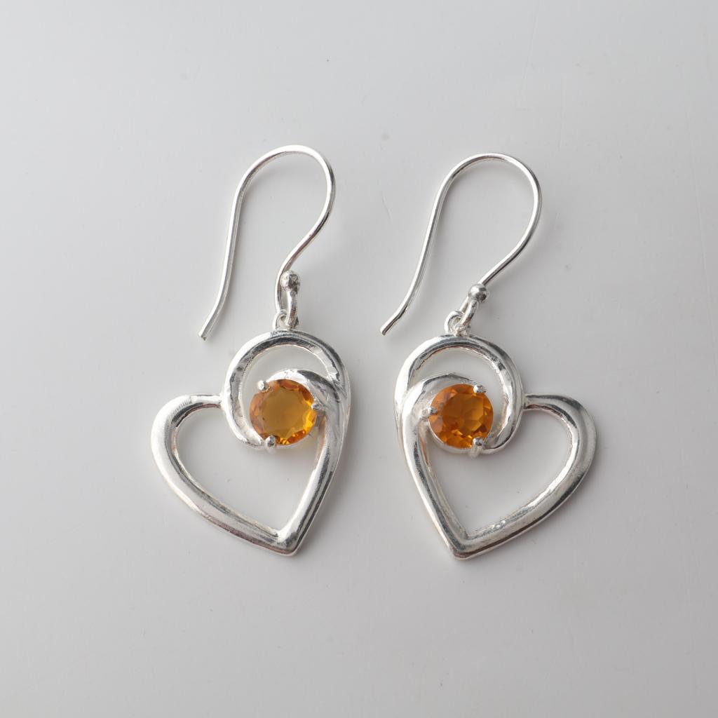 Natural Citrine Gemstone Silver Partywear Earring 1.5" 925 Sterling Silver Jewelry For Anniversary Gift Ce-21-8