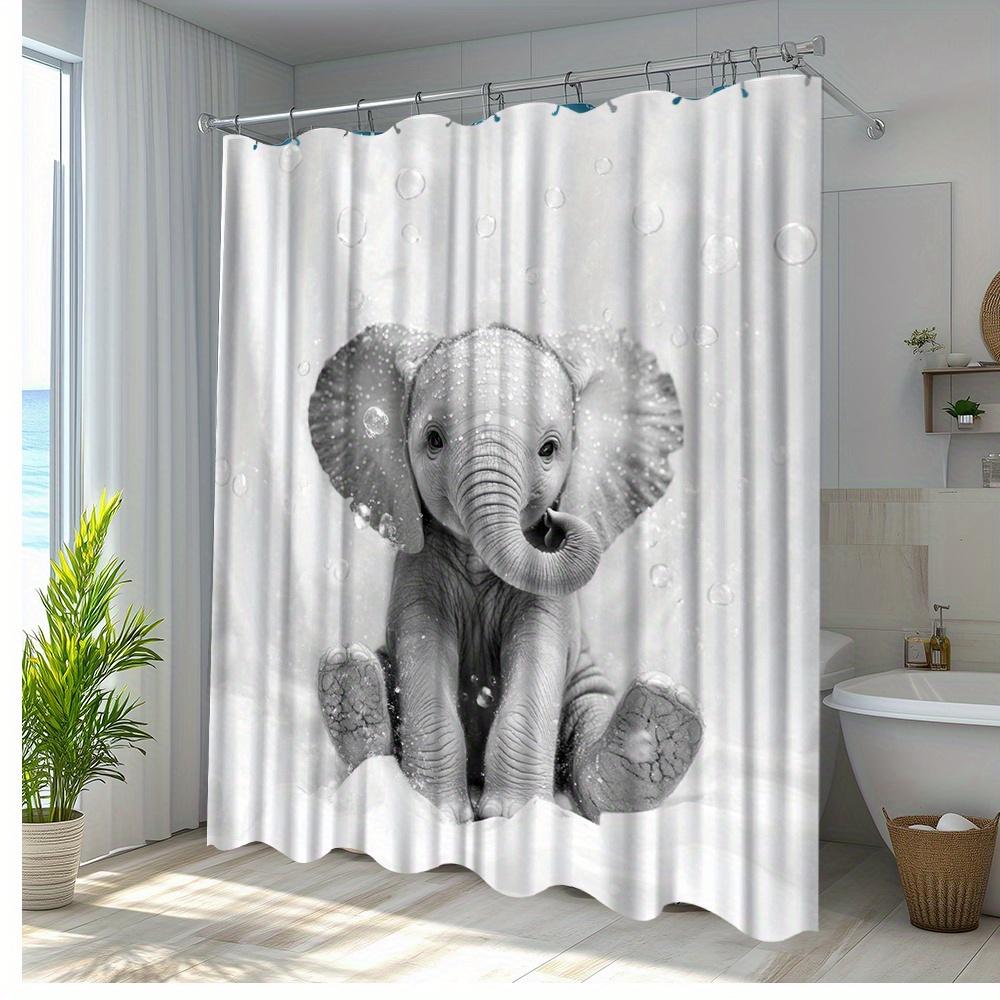 1pc Elephant Shower Curtain with Playful Design Bathroom Decor Polyester Fabric for Bathtub Partition Drapery with 12 Hooks