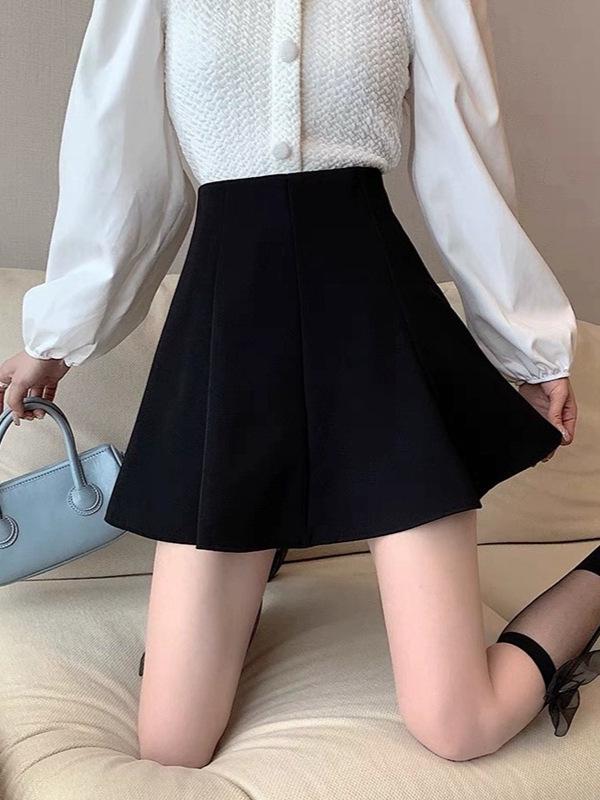 2026 Spring/Autumn Net Celebrity Women's High-Waisted A-Line Slim Short Skirt - Fluffy & Anti-Exposure