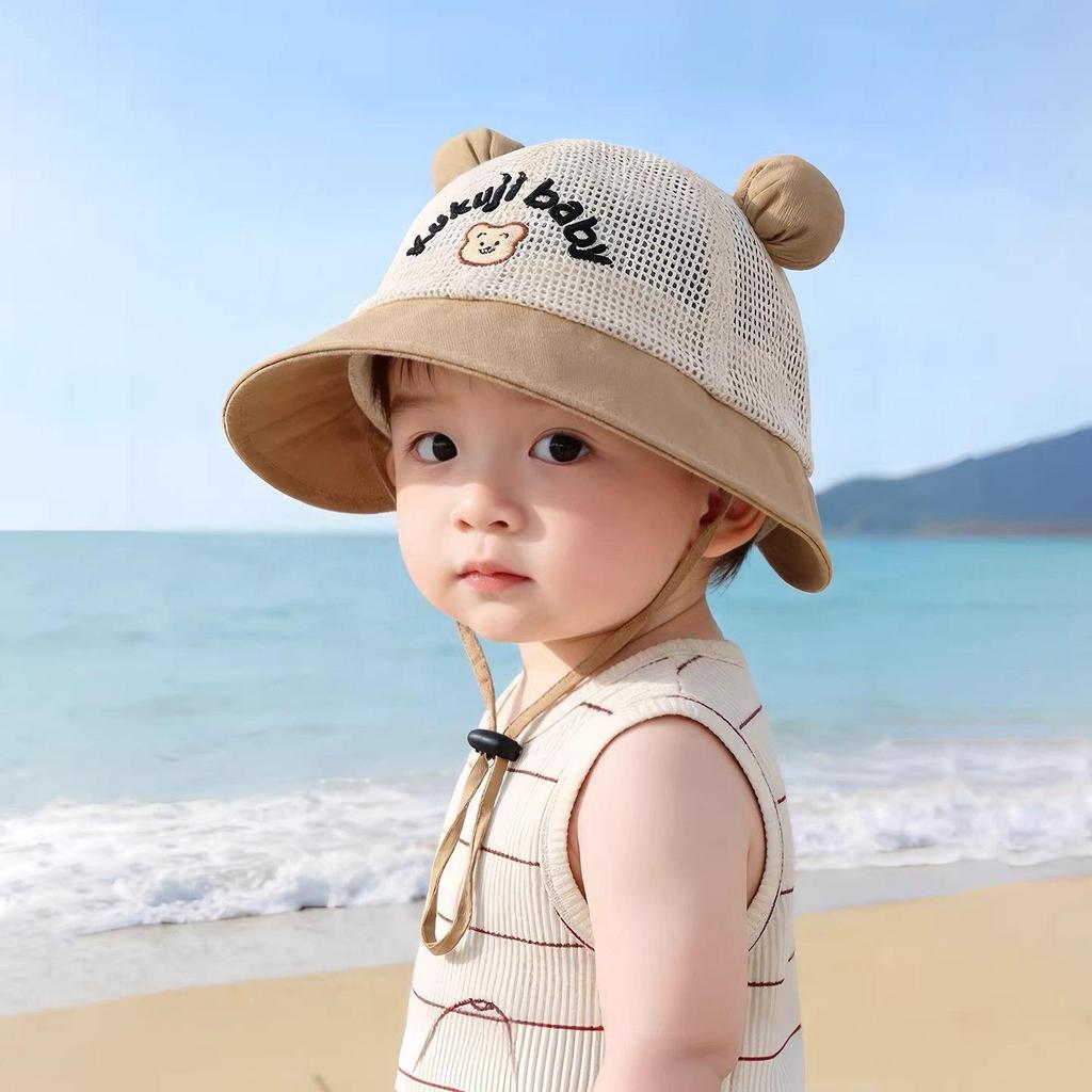 Breathable Mesh Little Bear Summer Hat for Kids - Sun Protection Bucket Hat for Boys & Girls