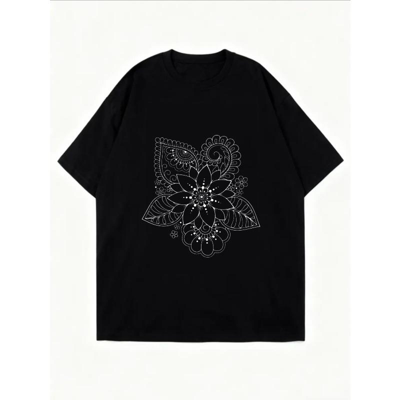 Weißes Oversized T-Shirt Mit Floralem Mandala-Print Für Freizeitkleidung Und Alltagsstil