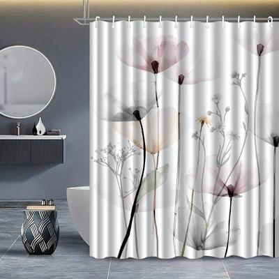 1pc Modern Minimalist Nordic Floral Plant Shower Curtain, High-End Elegant Bathroom Curtain, Bathroom Decoration Pattern