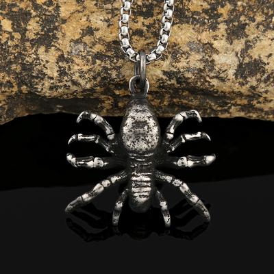 Fashion Retro Stainless Steel Spider Texture Pendant Men's Domineering Personality Popular Jewelry Titanium Steel Non-fading Necklace
