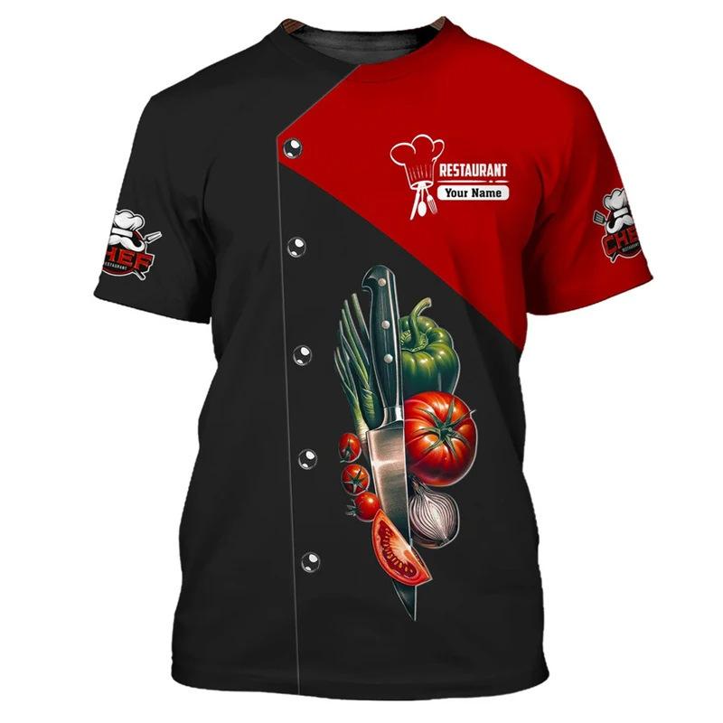Chef Workwear 3D Printed Cooking Graphic T Shirts Chef Uniform Short Sleeved Harajuku Chef Fashionable Round Neck Top for Men