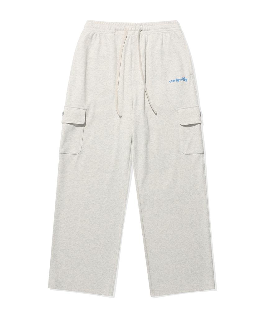 WACKY WILLY Women'S Wide Fit Cargo Knit-Like Pants Oatmeal