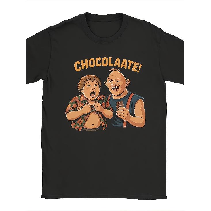 Men'S Goonies Chocolate Slot And Gordi Print T-Shirt - Classic Film Tee, Slightly Stretchy Material, Fit Crew Neck, Casual Short Sleeve Top Ideal for