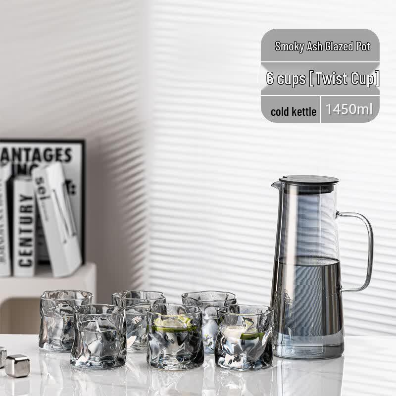 High Borosilicate Glass Cold Water Pitcher Set with 6 Cups