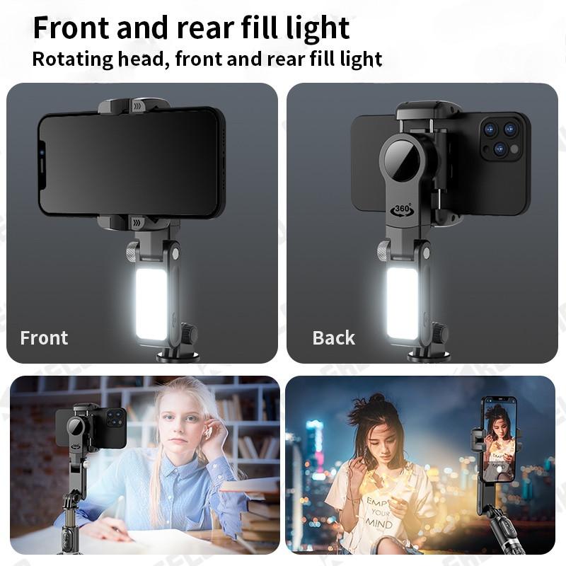 Treppiede da Tavolo Q18 con Ripresa a 360° e Luce di Riempimento per Smartphone Android iOS, Selfie Stick, Stabilizzatore Gimbal