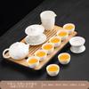 High-end tea set, ink, suet jade, kung fu white porcelain set, high-end teapot for home use, holiday gift