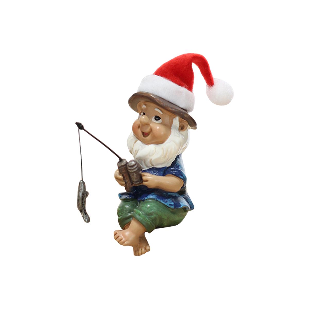 

1 Christmas fishing dwarf, creative Christmas home decoration, fun Christmas hat dwarf, Christmas gift, resin crafts
