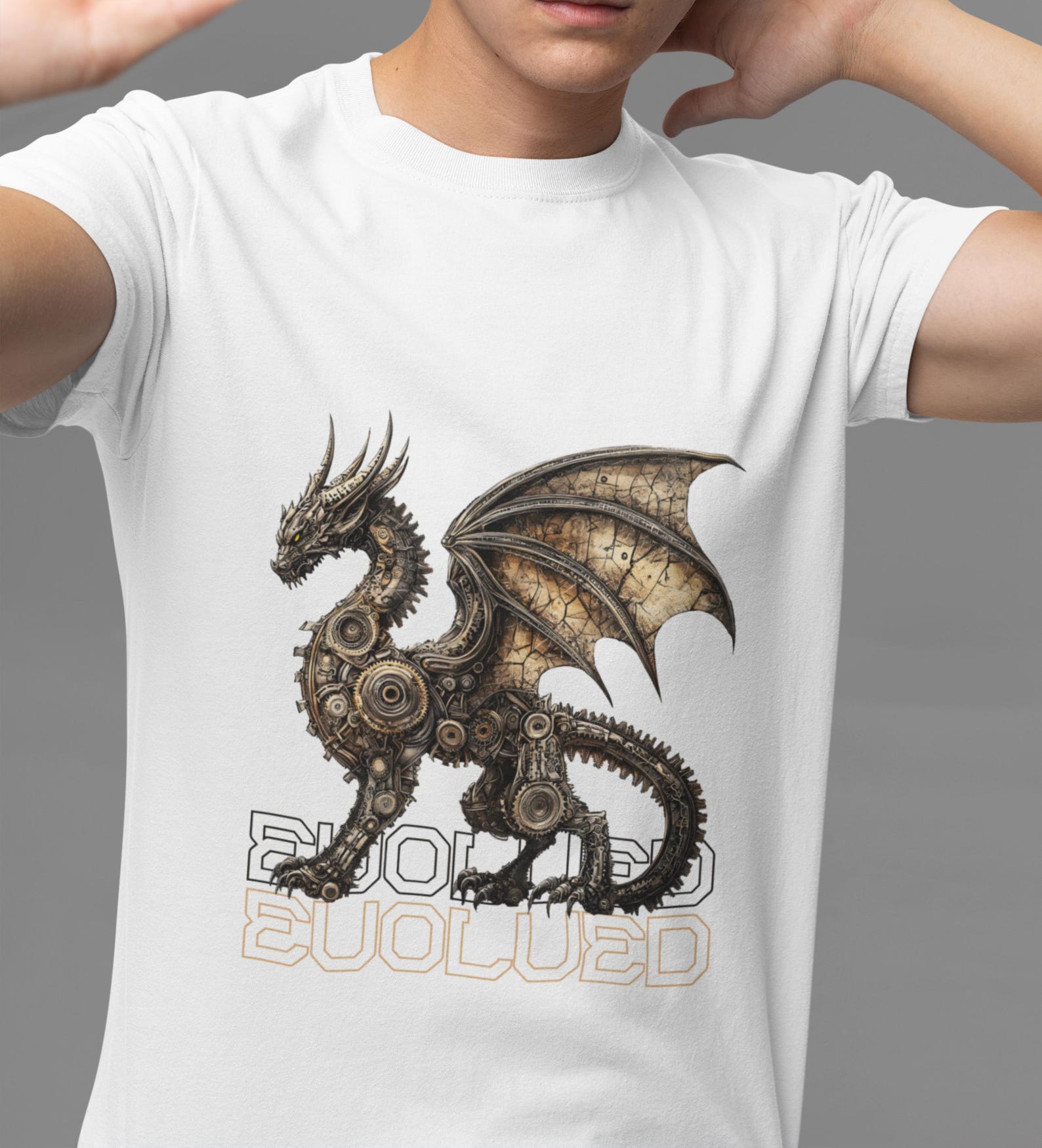 Steampunk Dragon T-Shirt: Mechanical Fantasy Art Graphic Tee XL