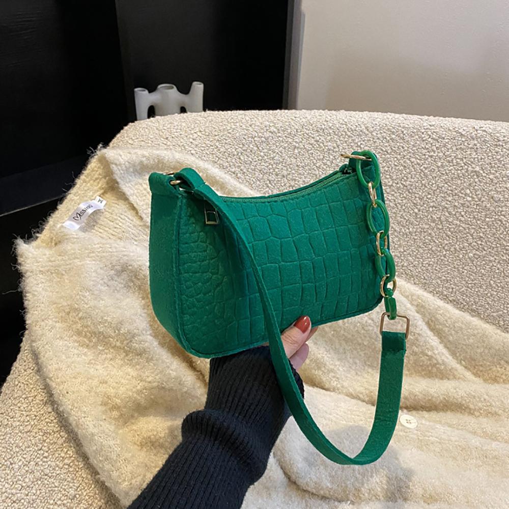 Fashi Felt Cloth Pattern Shoulder Bags For Women Small Handle Underarm Bag Clutch Luxury Solid Color Female Handbag With Purse