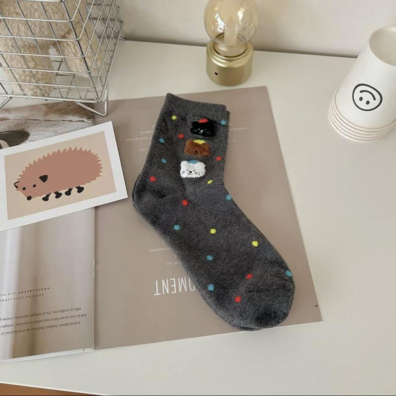 

Cute Cartoon Polka Dot Animals Autumn and Winter Mid-calf Cotton Socks Simple and Versatile Women s Socks Bear Fashion 1 pair