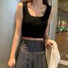 Tank Tops Women Plain Lace Up Crop Tank Top for Women Basic Solid Sexy Crop Tops Square Neck Plain Crop Tops Summer
