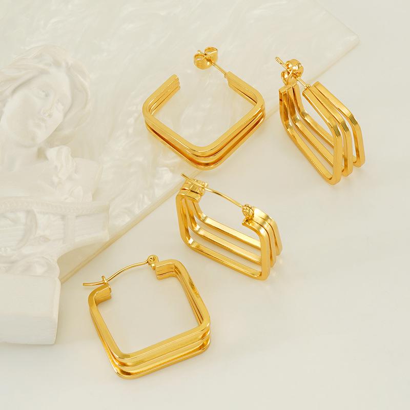 Vintage Geometric Irregular Stainless Steel Twist Hoop Earrings