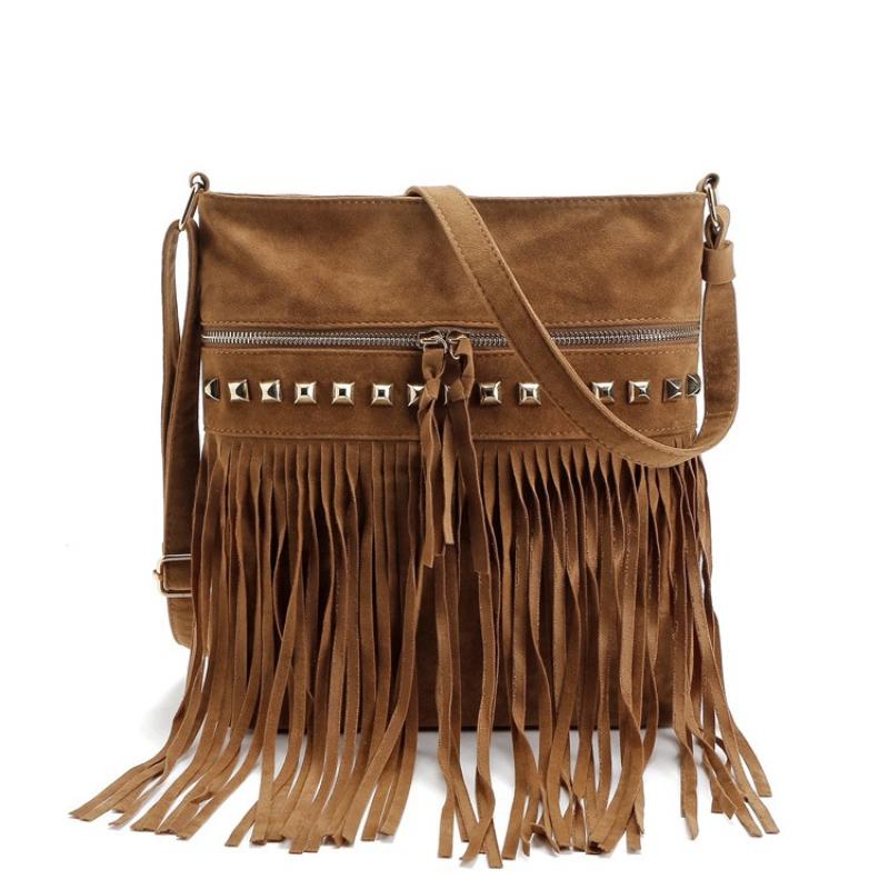 Autumn Winter New Women's Messenger Bags European American Retro Willow Nails Fashion Fringed Crossbody Bag High Quality Velvet Versatile Shoulder Bag