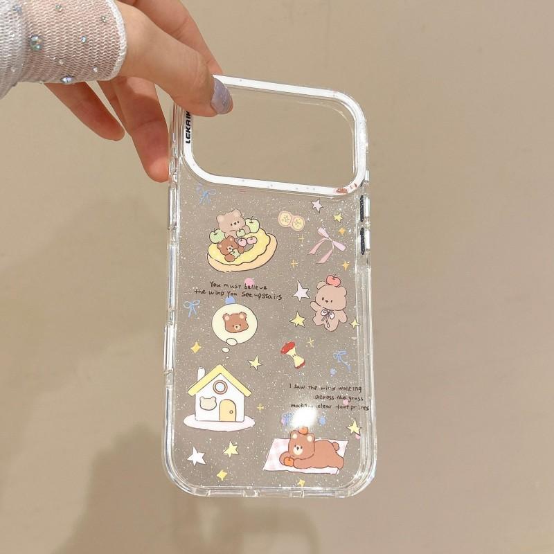 Cute Bear Cartoon Phone Case IPhone 15 Pro Max 16 17 - IMD Back Cover Shockproof Scratch Resistant