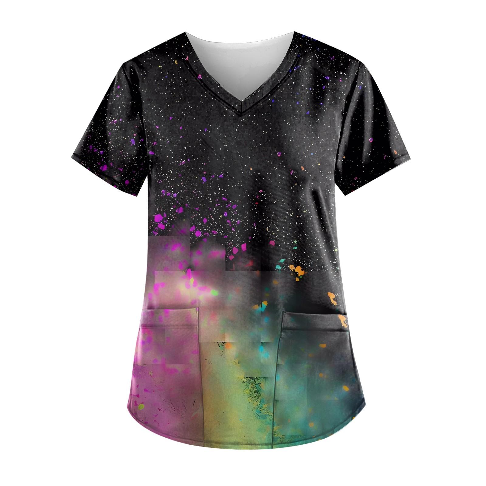 

(SU)Женская повседневная футболка с v-образным вырезом и принтом больших размеров с карманами XXL чёрный