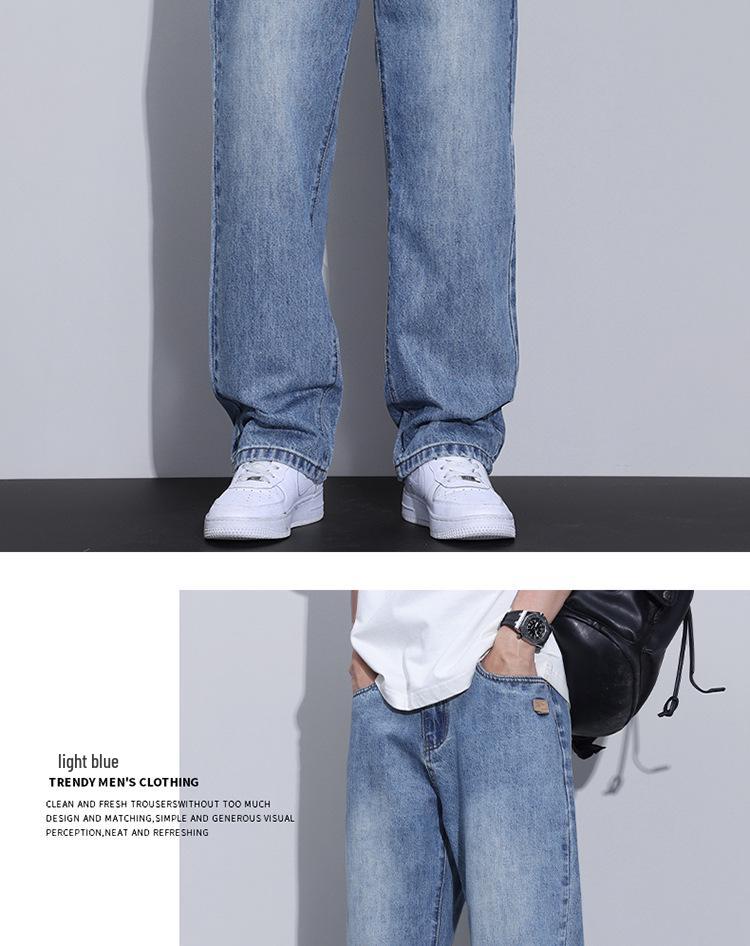 2025 Autumn Men's Blue Straight-Leg Loose Jeans, Fleece-Lined, Plus Size, American Retro Style, Thickened for Warmth.