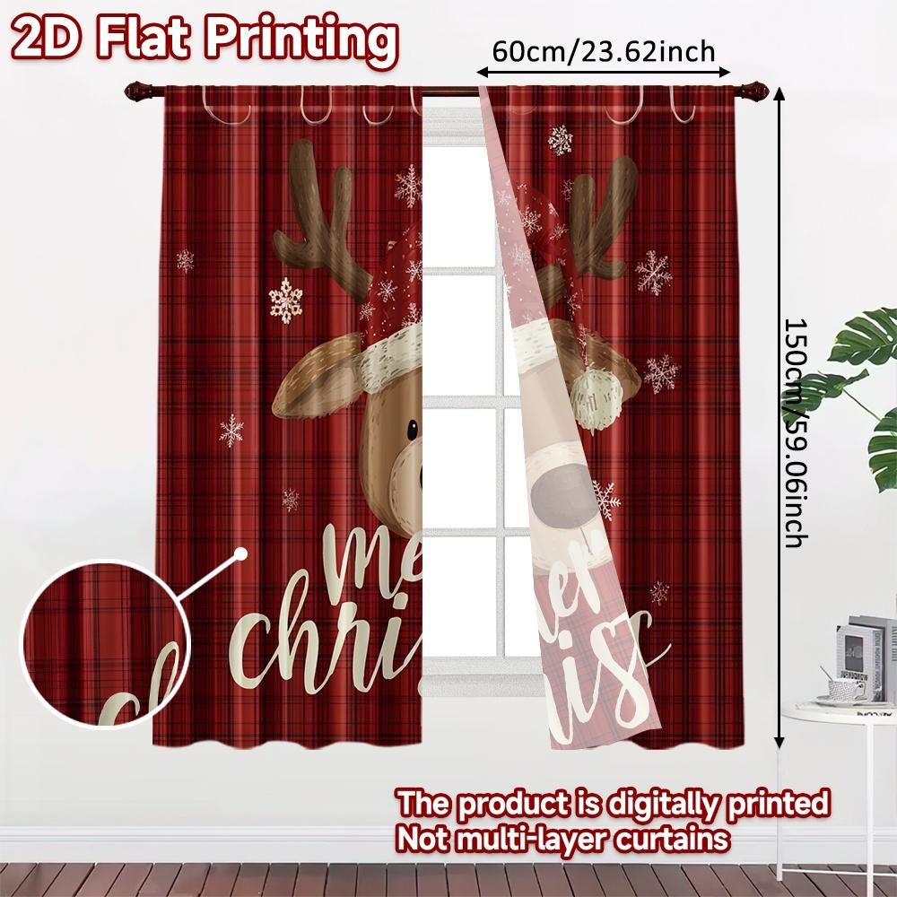 2pcs, 2D FLAT PRINTING Curtains (Without Rod) FestiveReindeer Modern Fashionable Curtainments during the Christmas holiday
