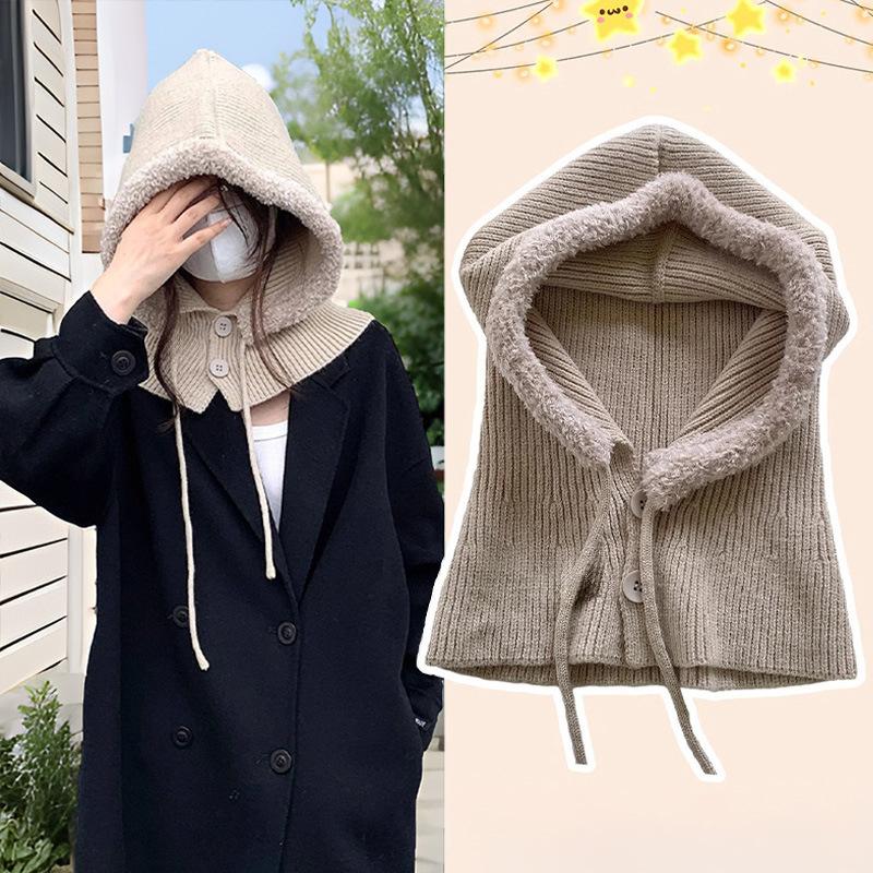 Căciulă Balaclava Stil Coreean de Iarnă pentru Femei Nouă la Modă și Versatilă Protecție Gât Protecție Împotriva Frigului Căciulă Tricotată Îngroșată și Călduroasă