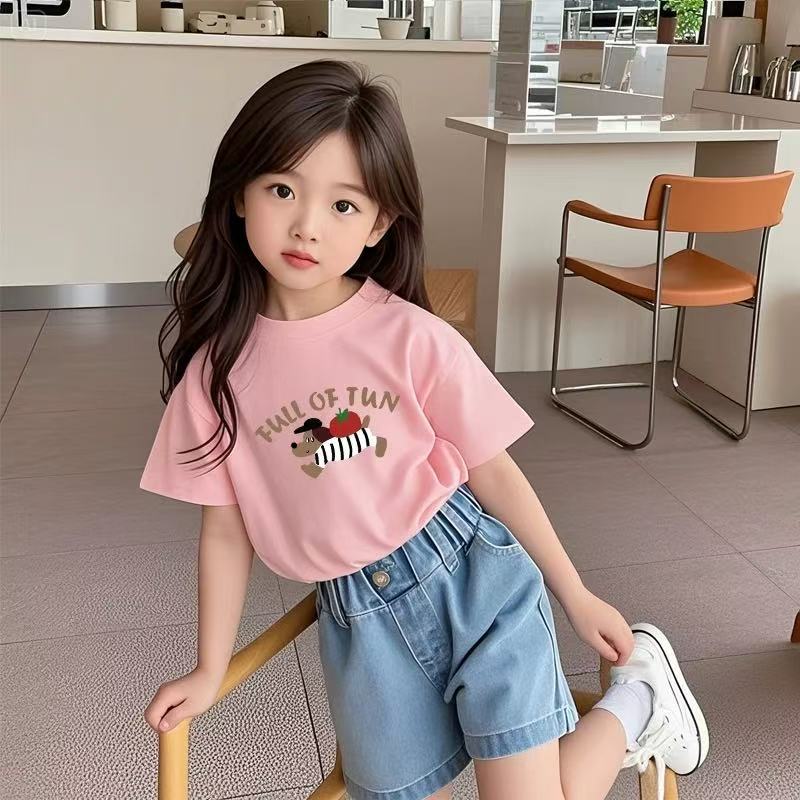 Girls White Cotton T Shirt Summer Loose Casual Short Sleeve Top Kids Basic Tee